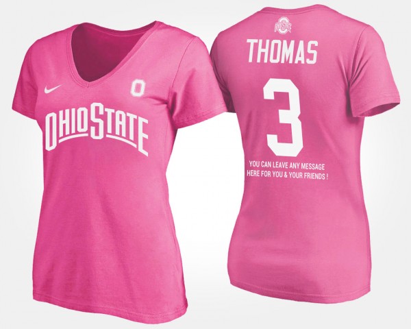 Ohio State Buckeyes Michael Thomas Men's #3 Pink With Message Ladies College Football T-Shirt 2404UEZJ1